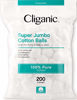 Picture of Cliganic SUPER JUMBO Cotton Balls (200 Count) - Hypoallergenic, Absorbent, Large Size, 100% Pure