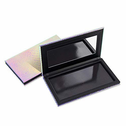 Picture of TUOKING Magnetic Makeup Palette with Mirror, Empty Storage Box with 20Pcs Metal Stickers for Eyeshadows Powder Highlighter, Holographic Mermaid Style