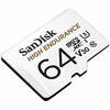 Picture of SanDisk 64GB High Endurance Video MicroSDXC Card with Adapter for Dash Cam and Home Monitoring Systems - C10, U3, V30, 4K UHD, Micro SD Card - SDSQQNR-064G-GN6IA