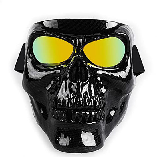 Picture of BOROLA Polarized Lens Spooky Skull Face Sandproof Mask for Motorcycle Off-Road Riding Comic Role Cos Mask (E-Series, Carbon Fiber)