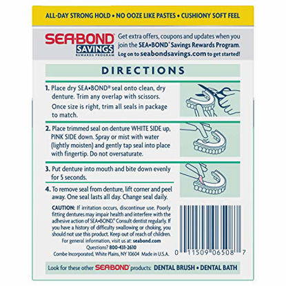 Picture of Sea Bond Secure Denture Adhesive Seals, Fresh Mint Lowers, Zinc Free, All Day Hold, Mess Free, 30 Count