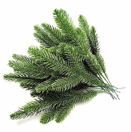 Picture of 30pcs 10.24x3.94 Inches Artificial Pine Branches Green Leaves Needle Garland Green Plants Pine Needles for Garland Wreath Christmas Embellishing and Home Garden Decoration