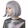 Picture of REECHO 11" Short Bob Wig with bangs Cosplay Synthetic Hair for White Black Women Color: Silver Gray