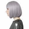 Picture of REECHO 11" Short Bob Wig with bangs Cosplay Synthetic Hair for White Black Women Color: Silver Gray