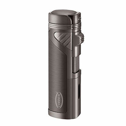 Picture of Cobber Torch Lighter, Quad 4 Jet Red Flame Refillable Butane Cigar Lighter with Punch (Gunmetal Gray)