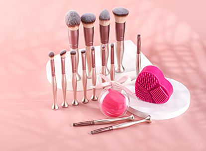 Picture of BS-MALL Makeup Brushes Stand Up Premium Synthetic Foundation Powder Concealers Eye Shadows Makeup 14 Pcs Brush Set,with Makeup sponge and Cleaner