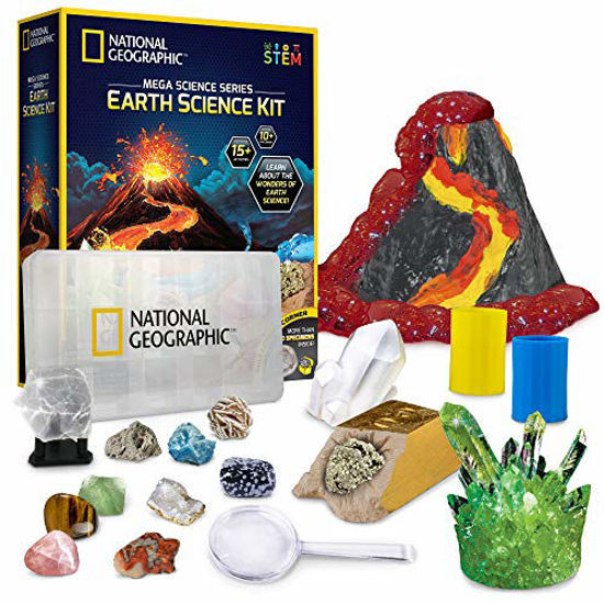 Picture of NATIONAL GEOGRAPHIC Earth Science Kit - Over 15 Science Experiments & STEM Activities for Kids, Crystal Growing, Erupting Volcanos, 2 Dig Kits & 10 Genuine Specimens, an AMAZON EXCLUSIVE Science Kit