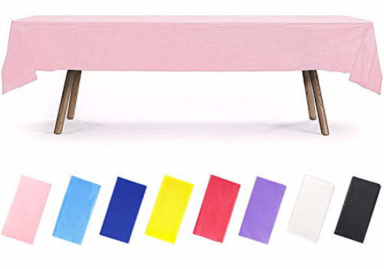 Picture of PartyWoo Pink Tablecloth, 54 x 108 Inch Rectangle Tablecloth, Plastic Tablecloth for 6 to 8 Foot Table, Table Cover, Plastic Table Cloth, Waterproof Tablecloth for Party, Birthday, Wedding (1 Pack)