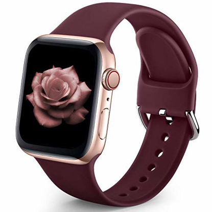 Picture of Sport Band Compatible with Apple Watch iWatch Bands 38mm 40mm for Women Men,Soft Silicone Strap Wristbands for Apple Watch Series 3 Series 6 Series 5 Series 4 Series 2 Series 1 Series SE,Burgundy