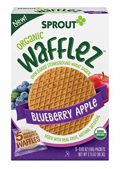 Picture of Sprout Organic Baby Food, Stage 4 Toddler Snacks, Blueberry Apple Wafflez, Single Serve Waffles (5 Count)