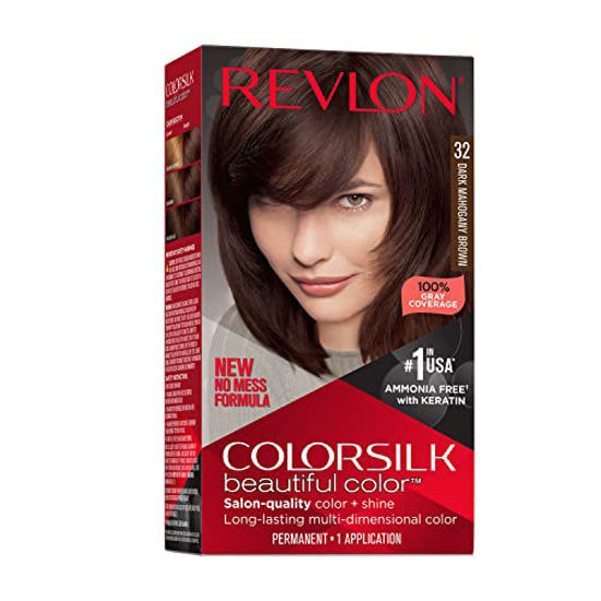 Picture of Colorsilk Beautiful Color Permanent Hair Color, Long-Lasting High-Definition Color, Shine & Silky Softness with 100% Gray Coverage, Ammonia Free, 032 Dark Mahogany Brown, 1 Pack