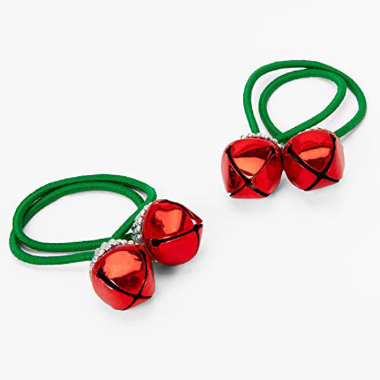 Picture of Claire's Christmas Holiday Hair Ties with Bells attached, Red and Green, 2 Pack