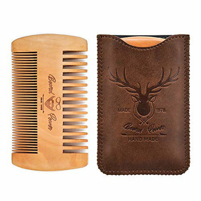 Picture of Menesia Wooden Beard Comb & Durable Case for Men Beard, Fine & Coarse Teeth, Men's Wood Pocket Comb for Beards & Mustaches & Hair,Brown Deer Design