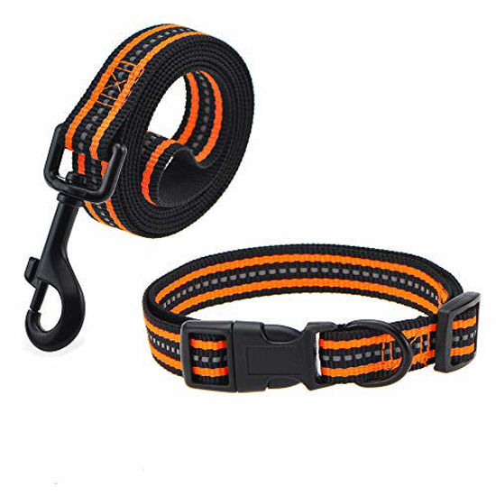 Picture of Mile High Life | Reflective Dog Collar Leash Set | Small Dog Collar Leash Set | Medium Dog Collar Leash Set | Adjustable Collar Leash Set (Orange, Large Neck 15"-19" -55 lb)