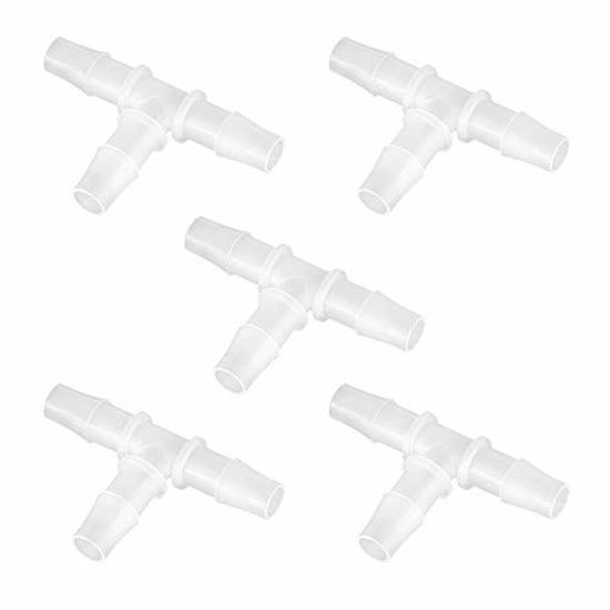 Picture of Quickun 1/4" Hose Barb Fitting Equal Barbed T Shaped Tee Type 3 Way Plastic Joint Splicer Mender Union Adapter for Air Line Tube Hose (Pack of 5)