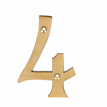 Picture of Skandh Solid Brass 4 inch Yellow House Address Numbers 4, Polished Brass Lacquered