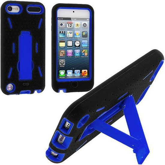 Picture of Leegoal(TM) Black / Blue Hybrid Rugged Hard Silicone Case Cover w/ Stand for Apple iPod Touch 5