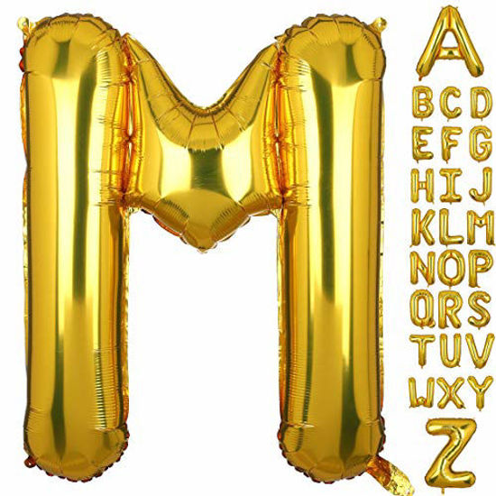 Picture of 40 Inch Large Gold Letter M Foil Balloons Hellium Golden Big Alphabet Mylar Balloon for Birthday Party Decoration Custom Word HH(Gold-M)