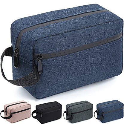 Picture of Travel Toiletry Bag for Women and Men, Water-resistant Shaving Bag for Toiletries Accessories, Foldable Storage Bags with Divider and Handle for Cosmetics Toiletries Brushes Tools (Blue)