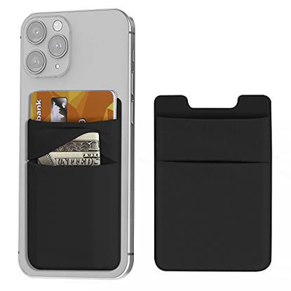 Picture of Phone Card Holder, Updated Double Pockets Wallet Stretchy Lycra Adhesive Credit Card Holder for Back of Phone Stick On, Compatible with iPhones, Samsung Galaxy, Any Smartphones (2Pcs Black)