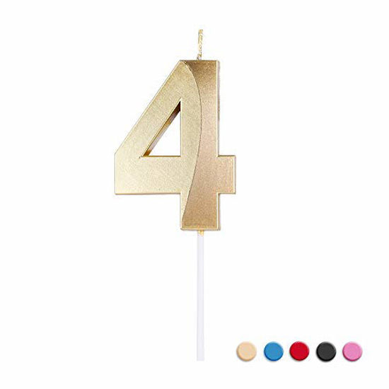 Picture of Birthday Candles Extended Big Number Candle Multicolor 3D Design Cake Topper Decoration for Any Celebration(4 Candle Gold)