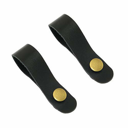 Picture of Maxmoral 2PCS Guitar Headstock Adapter Straps Leather Headstock Straps Guitar Neck Tie, Black