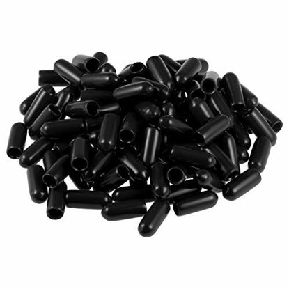 Picture of uxcell 100pcs Rubber End Caps 4.5mm ID Vinyl Round Tube Bolt Cap Cover Screw Thread Protectors Black