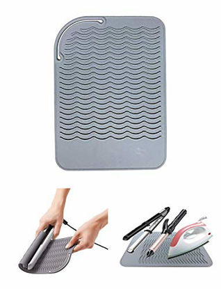 Picture of Heat Resistant Mat for Curling Iron, Flat Irons and Hair Straightener Hair Styling Tools 9" x 6.5", Food Grade Silicone, Grey