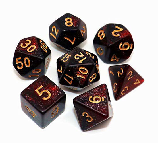 Picture of CREEBUY DND Dice Set 7Pcs Red Mix Black Nebula Dice for Dungeon and Dragons D&D RPG Role Playing Games Polyhedral Dice