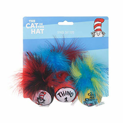 Picture of Dr. Seuss The Cat in The Hat 3 Piece Cat Toys with Catnip | Cat Feather Toys from Dr. Seuss Collection | Feather Cat Toys with Cat in The Hat and Thing 1 &Thing 2 Feather Toys - 3 Pieces