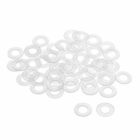 Picture of uxcell Nylon Flat Washers M8 16mm OD 8mm ID 0.9mm Thickness Sealing Gasket for Faucet Pipe Water Hose, Clear, Pack of 50