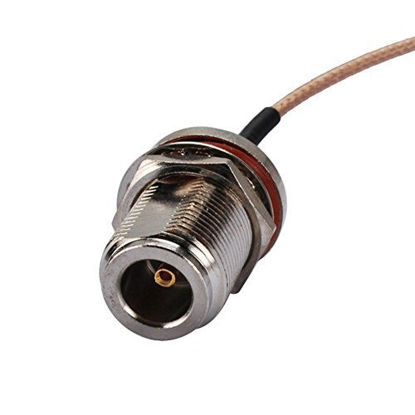 Picture of DHT Electronics RF coaxial coax cable assembly SMA male right angle to N female bulkhead 12''
