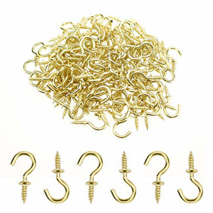 Picture of Mini Ceiling Screw Hooks, 200 Pieces 1/2 Inch Cup Hooks Screw-in Hooks for Hanging Plants Mug Arts DecorationsGold