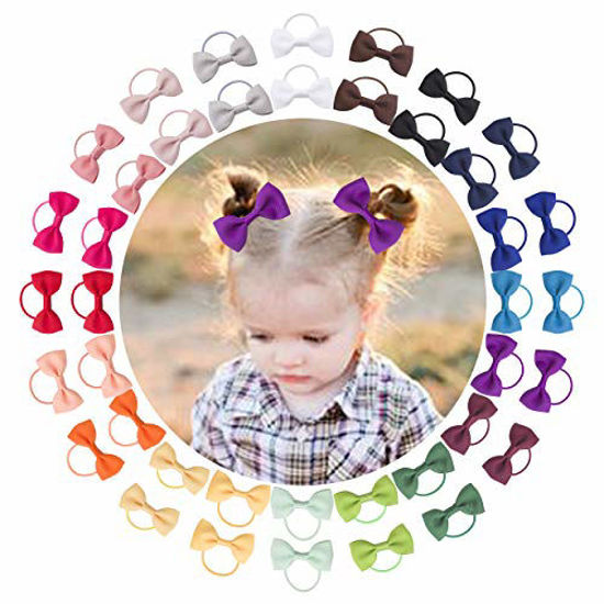 Picture of Baby Hair Ties With Bows For Toddler Girls Infant, VINOBOW 2Inch Small Bow Hair Ties, Baby Hair Accessories 40Pcs