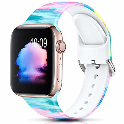 Picture of Sport Band Compatible with Apple Watch Bands 38mm 40mm 41mm 42mm 44mm 45mm for Women Men,Floral Silicone Printed Fadeless Pattern Strap Band for iWatch Series 3, Series 5,Series 6,Series 4,Series 7