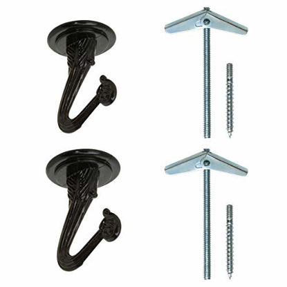 Picture of Rocky Mountain Goods Ceiling Swag Hook 2 Pack with Mounting Hardware - 1 1/2 Heavy Duty Swag Hooks for Hanging Planter, Ceiling or Extender Chains - Easy Install with Screws/Brackets (Black)