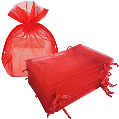 Picture of Gmnosuw 50 Pcs Organza Drawstring Gifts Bags for Jewelry,Tiny Toy, Sheer Fabric 4x6 Inches Mesh Red Tie Sack for Baby Shower,Christmas,Birthday,Party Favors,Wedding,Valentines Day,Flat,Housewarming