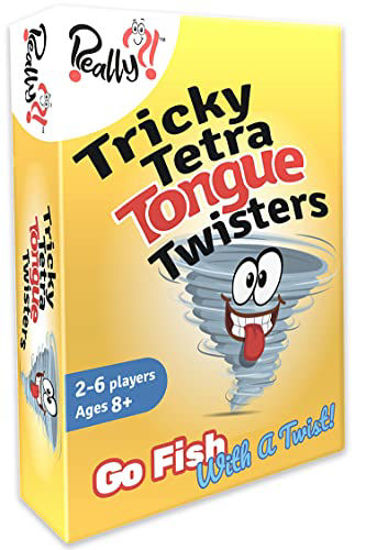 Picture of Tricky Tetra Tongue Twisters | Educational Card Games for Families with Hilarious Tongue Twisters | Laugh & Learn Family Travel Games | Fun Unique Gift | Stocking Stuffers for Kids Teens & Adults