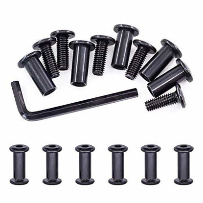 Picture of Swpeet 25Pcs M6x16mm Carbon Steel Black Hex Drive Socket Cap Bolts Barrel Nuts Assortment Kit with 1Pcs Allen Wrench, Screw Post Fit for Furniture Countsunk Belt Buckle Leather Binding Bolts
