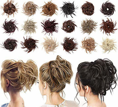 Picture of Tousled Updo Messy Bun Hair Piece Scrunchies Synthetic Wavy Extension Ponytail with Elastic Rubber Band Hairpiece Updo Extensions Scrunchies Wavy Hair and Ponytail Chignon Instant Ponytail for Women-18T#