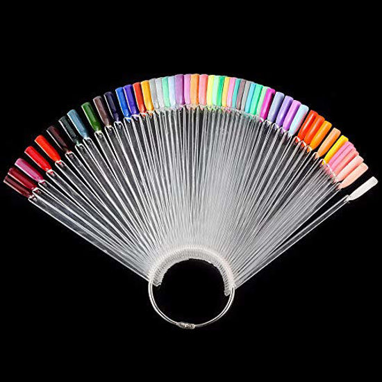 Picture of JASSINS 150 Pcs Nail Swatch Sticks with Ring and Number posted, Clear Fan-shaped Nail Art Polish Practice Display Tips Nail Sample Sticks, Nail Practice Color Display Polish Board