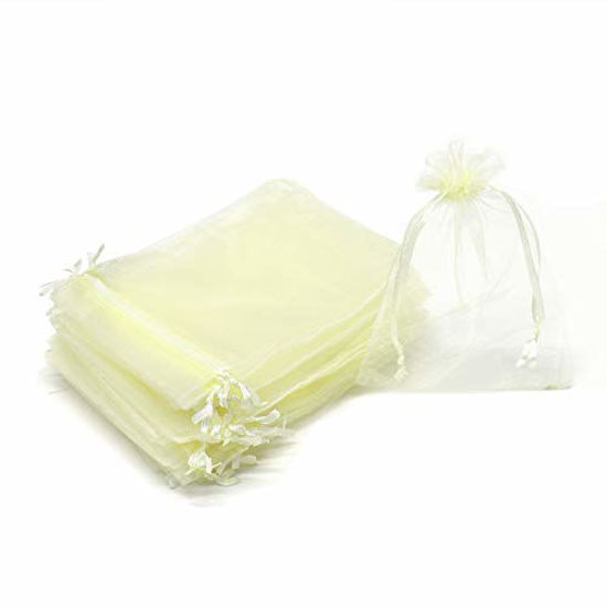 Picture of Dealglad 50pcs Drawstring Organza Jewelry Candy Pouch Christmas Wedding Party Favor Gift Bags (3x4", Beige)