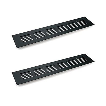 Picture of Geesatis 2 Pcs Door Mesh Air Vent Louvered Ventilation Grille Air Vent for Cabinet Shoe Cabinet Hardware Accessories, with Mounting Screws, Black, 250 x 50 mm / 9.8 x 2 inch