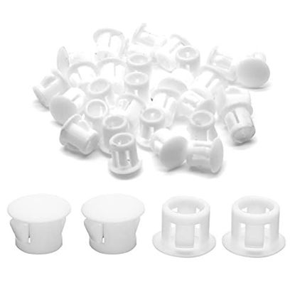 Picture of Suiwotin 30PCS 8mm (5/16") White Hole Plugs Plastic Flush Type Hole Plugs Snap in Locking Hole Tube, Furniture Fencing Post Pipe Insert End Caps (White)