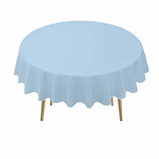 Picture of Light Blue Plastic Tablecloths 2 Pack Disposable Table Covers 84 Inch Circle Baby Shower Party Tablecovers PEVA Sky Blue Table Cloths for Picnic Birthday Wedding Banquet Parties 6 ft Round Table Use