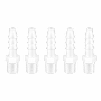 Picture of Quickun Plastic Hose Barb Fitting, 3/8" Barb to 3/8" Male Thread White Adapter Union Fitting ( Pack of 5 )