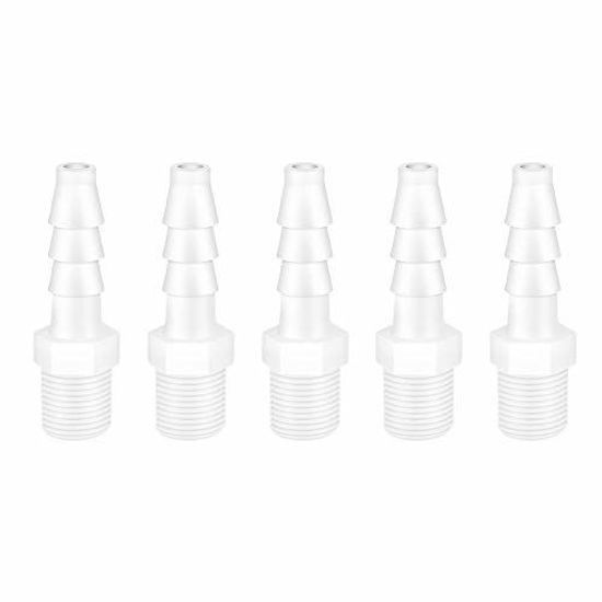 Picture of Quickun Plastic Hose Barb Fitting, 3/8" Barb to 3/8" Male Thread White Adapter Union Fitting ( Pack of 5 )