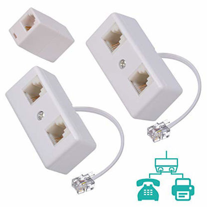 Picture of Phone Splitter 1 to 2, Landline Converter, Telephone Wall Jack Adapter for Landline and Fax machine with Rj11 Coupler2pcs