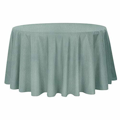 Picture of JUCFHY Luxury Stripe Fabric Round Table Cloths, Heavy Weight Classic Polyester Table Cloth, No Iron,Water Resistance Soil Resistant Holiday Table Cloth for Dining Room,70 Inch Round,Green Teal