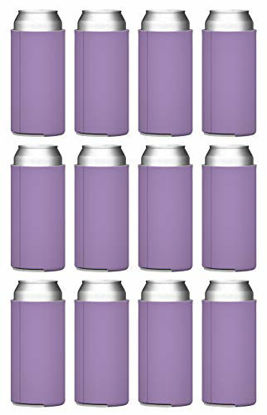 Picture of TahoeBay Slim Can Cooler Sleeves (12-Pack) Insulated Polyfoam, Scuba Knit Polyester Fabric Thermocoolers for 12oz Tall Skinny Beverage Canister - Blank Design, Ready for Printing (Lavender)